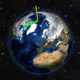 La Tierra no siempre gira sobre un eje que atraviesa sus polos. En cambio, se tambalea irregularmente a lo largo del tiempo, desplazándose hacia América del Norte durante la mayor parte del siglo XX (flecha verde). Esa dirección ha cambiado drásticamente debido a cambios en la masa de agua en la Tierra.